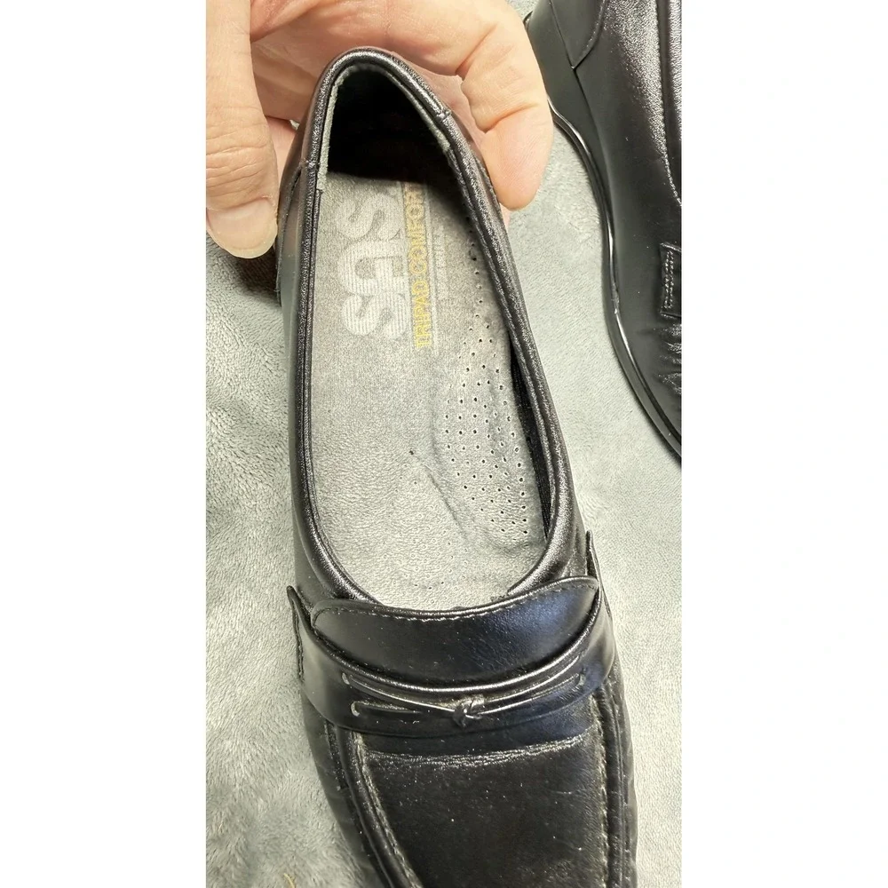 SAS Shoes Womens Size 5.5‎ Black Leather Tripad Comfort Wedge Loafers Slip On